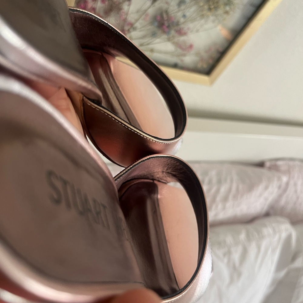 Stuart Weitzman Block Heels Size 8.5 Rose Gold - image 5